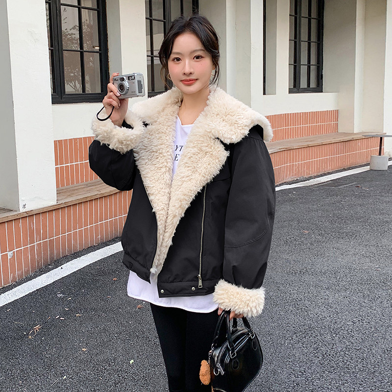 主推现货羊卷毛拼接派克服外套加厚羽绒服内胆5836-P235-K348,女装羽绒服,2C159
