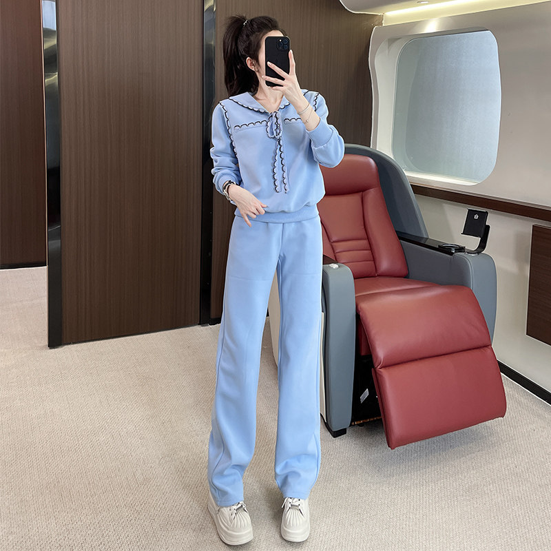 盐系洋气炸街小香风卫衣阔腿裤两件套图片