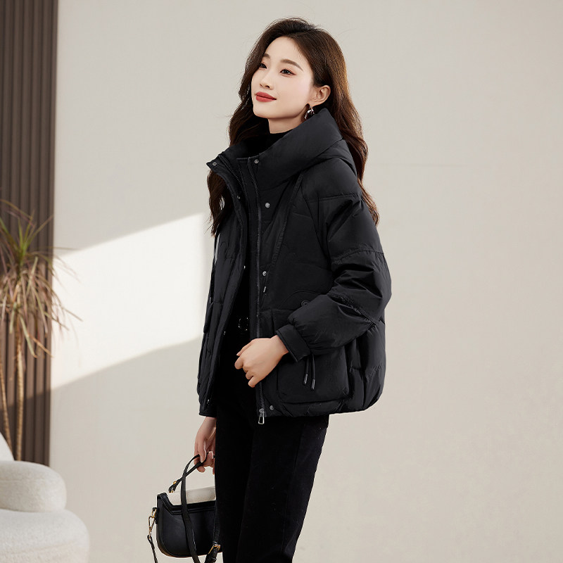连帽羽绒服女2025年冬季新款加厚保暖宽松显瘦大红色过年喜庆外套,女装羽绒服,蓝朵琳