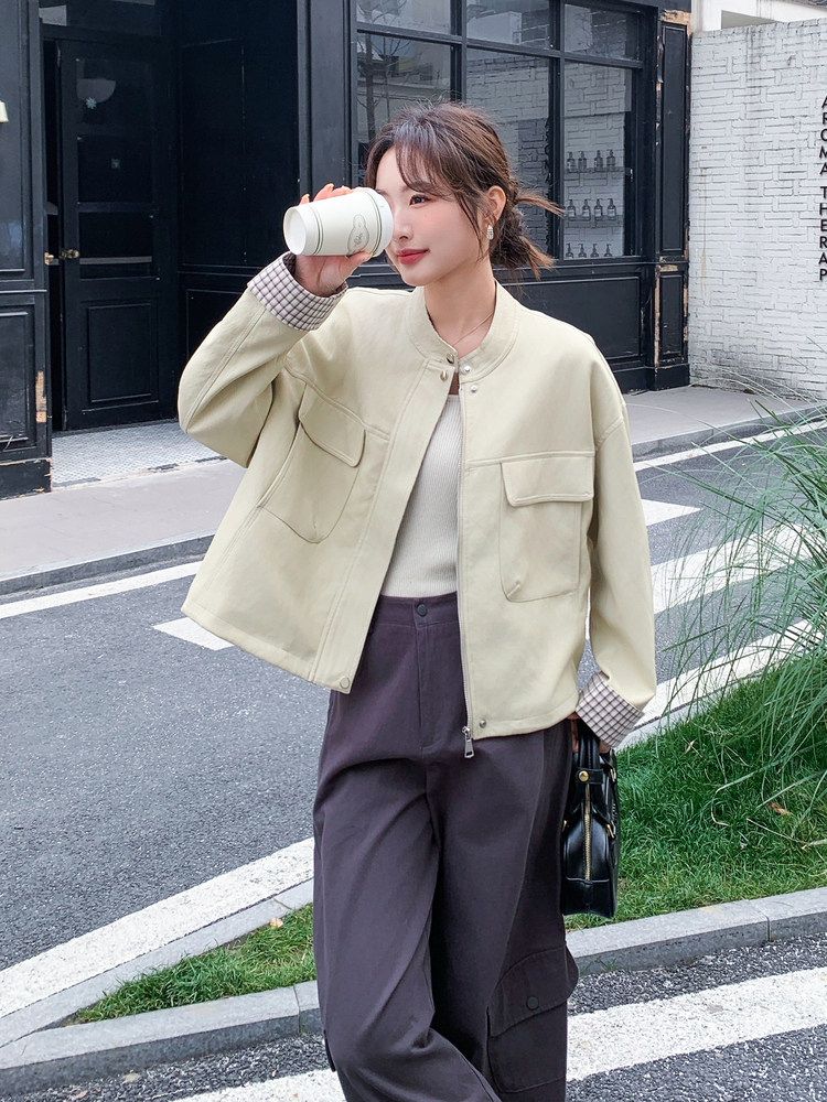 【现货。新款】春26拼接短款皮衣外套2C215-P155-K248,女装皮衣,2C215
