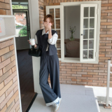 深灰色假两件拼接衬衫穿搭女2025秋季高级感时尚休闲阔腿裤一整套，女装套装/套裙，2C068
