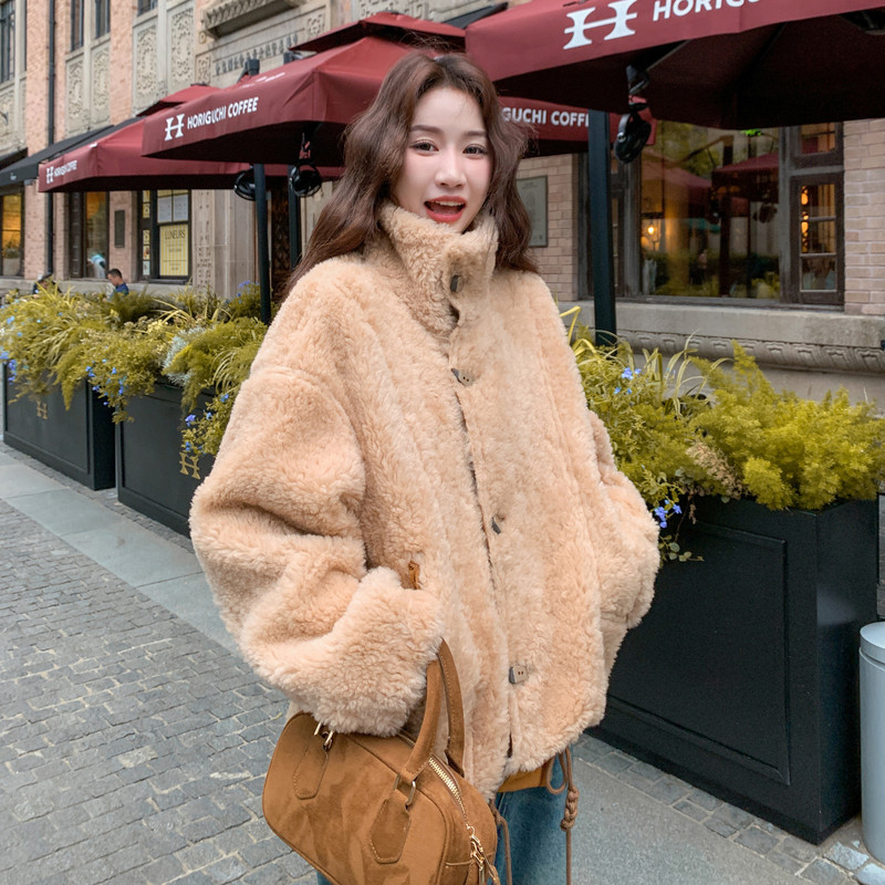 两面穿皮毛一体短外套女冬季2025新款韩系复古保暖加厚高级感棉袄,女装羊绒大衣,2D034
