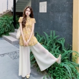 新中式国风套装女2025夏季新款时尚气质显瘦马甲阔腿裤两件套，女装连衣裙，2D008