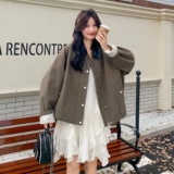 撞色PU皮翻领夹克短外套2025新款女秋季老钱风设计感韩版休闲上衣，女装短外套，2C166
