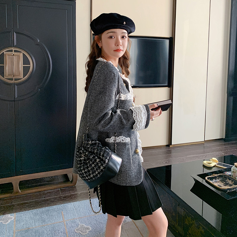 千金风高级感蕾丝花边拼接小香风外套女2024秋季新款设计感小个子,女装短外套,2C299