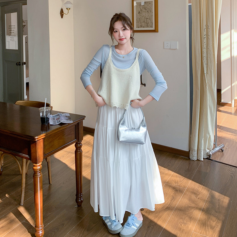 韩系针织打底背心半身裙三件套减龄气质套装5866-P155-K218,女装套装/套裙,2C159