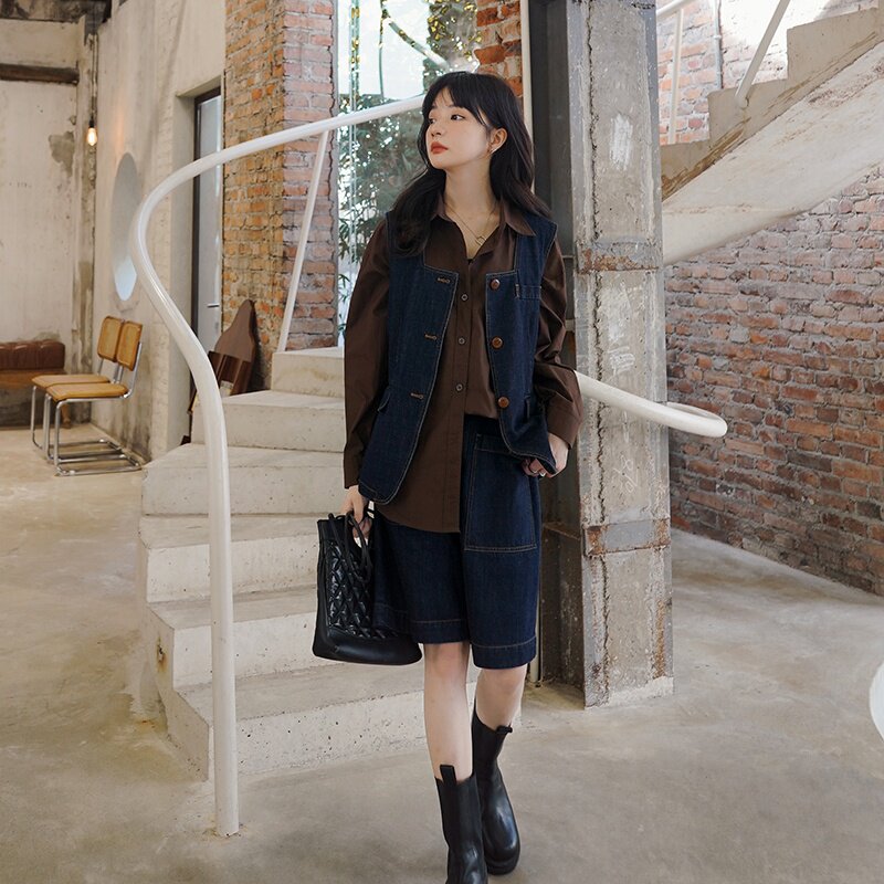高级感牛仔套装女2025夏季新款酷盐系马甲上衣短裤小个子两件套潮,女装套装/套裙,2C028