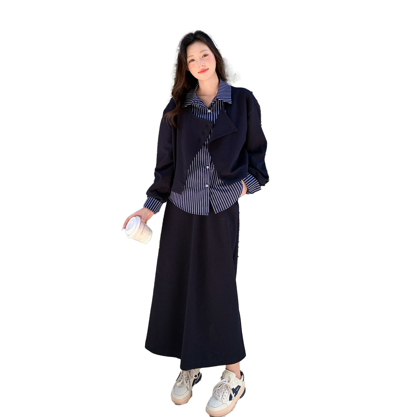【新品现货】温柔假两件条纹上衣半身裙两件套5107-P175-K258,女装套装/套裙,2C126