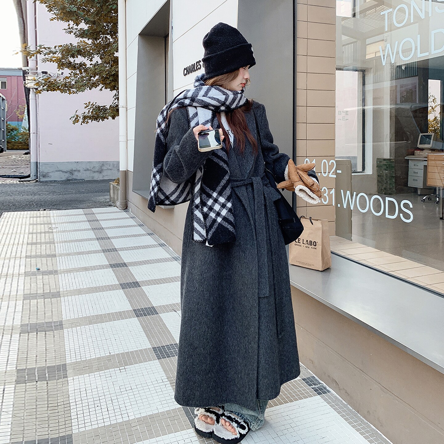 双面羊绒大衣女2025年冬季新款系带气质中长款高级感显瘦毛呢外套图片