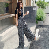 新品现货黑T+印花背带裤两件套2C139-8512-P125-K188，女装套装/套裙，2C139