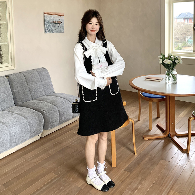 现货:春装新款黑色背带裙＋白衬衫两件套装裙2C135-6870P145K228,女装套装/套裙,2C135