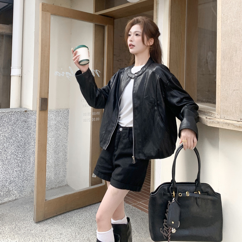 26春新短款长袖立领皮衣外套2C215-P155-K248,女装皮衣,2C215