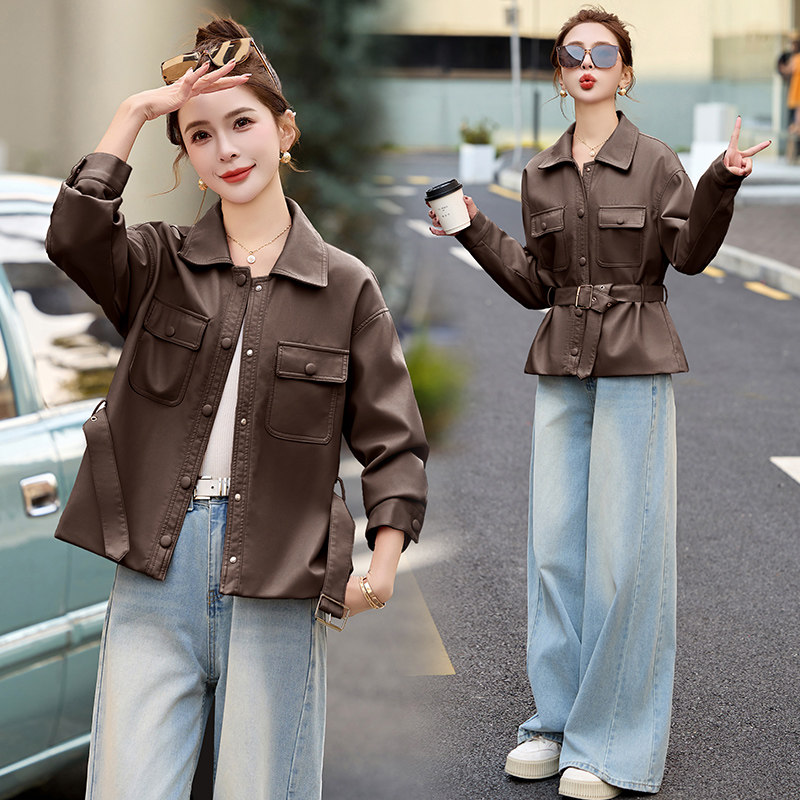 【新品】休闲款皮衣外套女短款减龄皮夹克1C115-2516-P130-K228,女装皮衣,吾爱衣