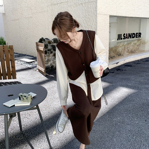 盐系穿搭独特松弛感假两件上衣套装裙女秋季2025新款半身裙两件套图片