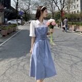 衬衫连衣裙女夏小众通勤女装2025新款高级感收腰显瘦短袖a字长裙，女装连衣裙，2C112