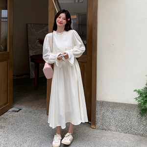 法式气质花边拼接白色连衣裙女春秋2025新款独特漂亮绝美优雅长裙图片