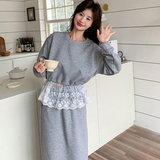 新品灰色慵懒风蕾丝卫衣开叉半身裙时尚套装5861-P150-K218，女装套装/套裙，2C159