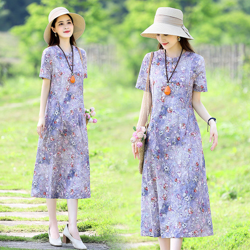 棉麻新款连衣裙2025年宽松休闲洋气妈妈连衣裙，女装连衣裙，新感觉,女装连衣裙,新感觉