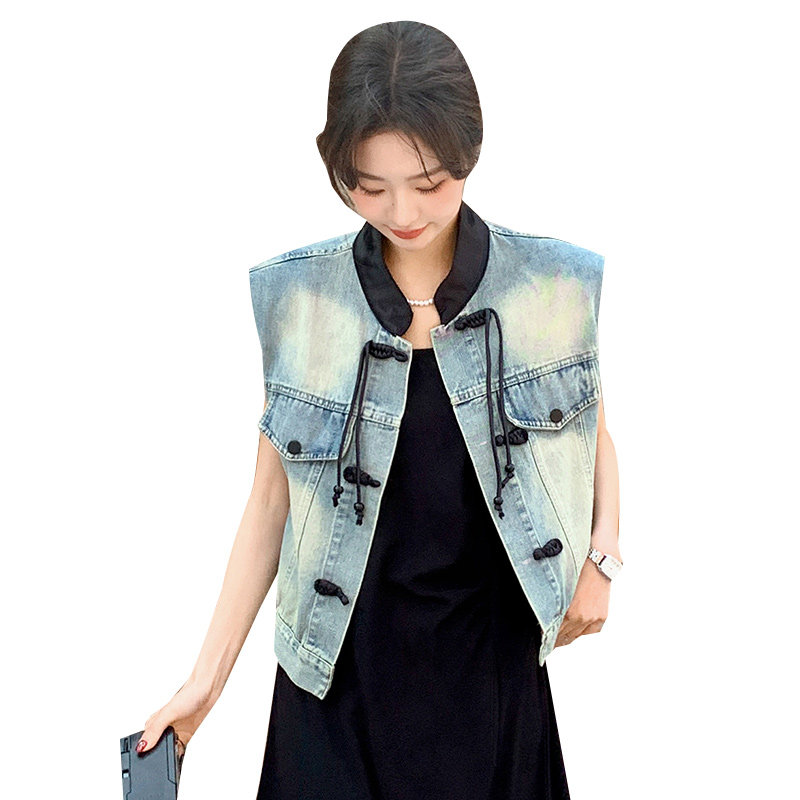 2025新款春夏季新中式牛仔背心时尚个性牛仔马甲女,女装马甲,2C233