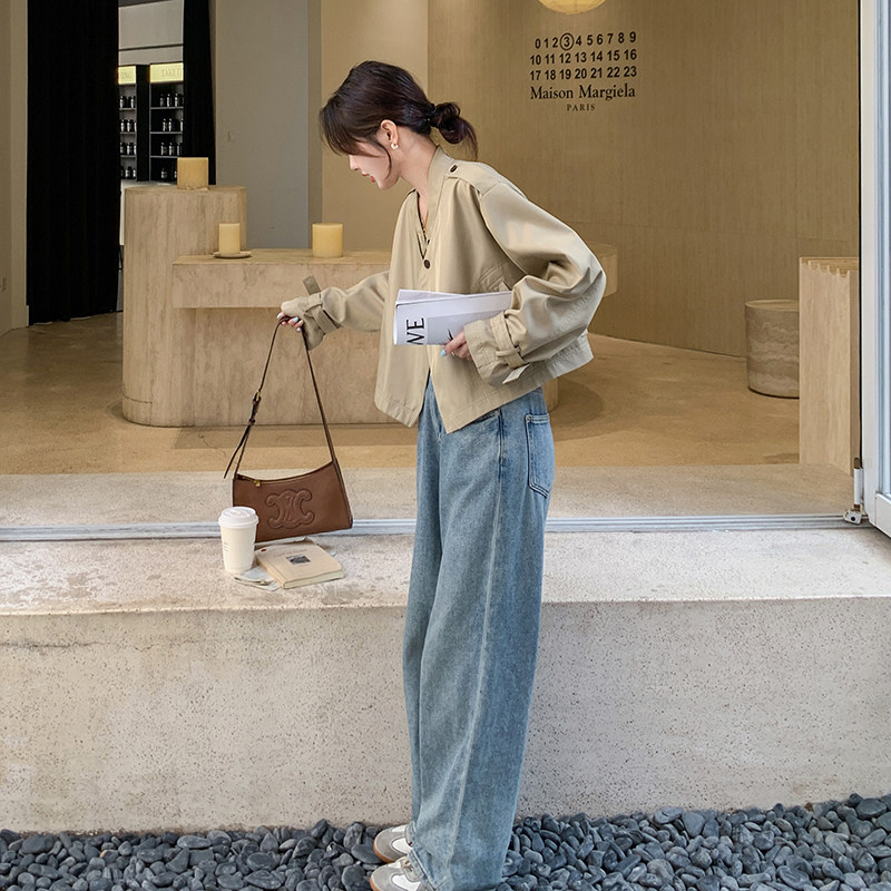 韩系chic通勤卡其色夹克2025春夏新款宽松短款风衣外套女休闲百搭,女装短外套,2C159