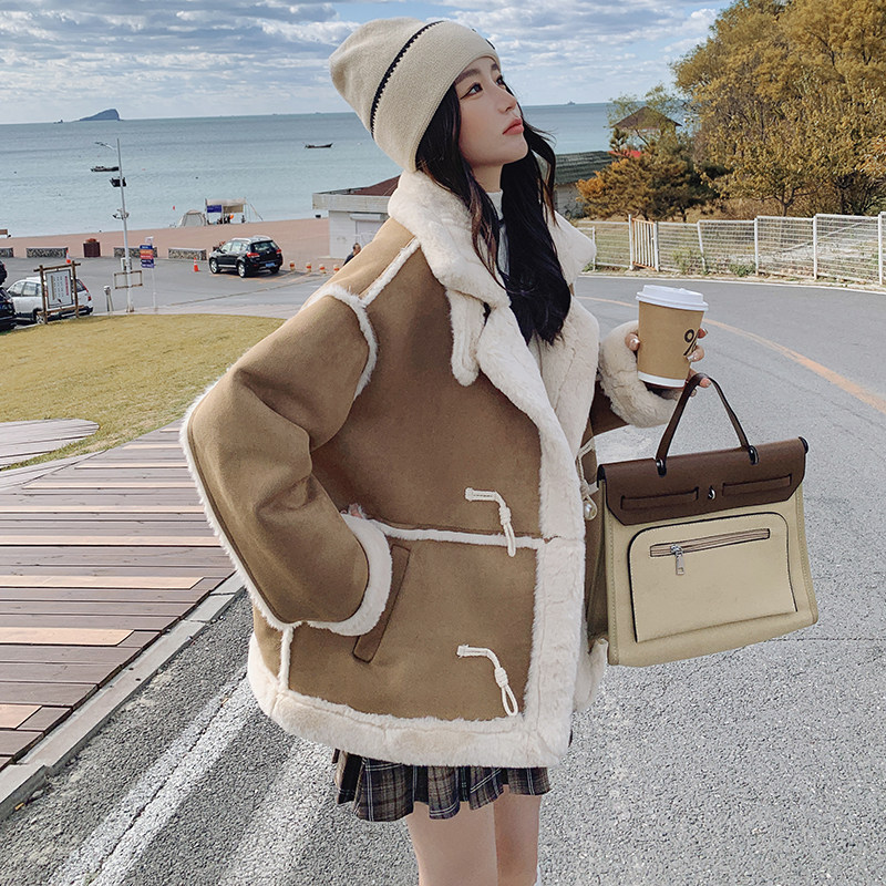 咖色高级感设计感宽松女保暖加厚鹿皮绒机车服3086-P185-K268,女装棉衣/棉服,2C166