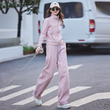 韩系女春季新款套装时尚洋气休闲减龄立领开衫外套阔腿长裤两件套，女装套装/套裙，2C310