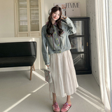 新品撞色针织连帽牛仔短款外套2025春款新款5853-P145-K218，女装牛仔外套，2C159