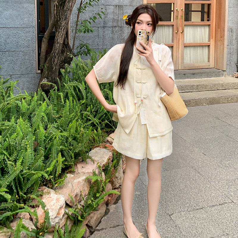 时尚套装短袖显瘦上衣薄款宽松小个子小众衬衫网红,女装套装/套裙,2C298