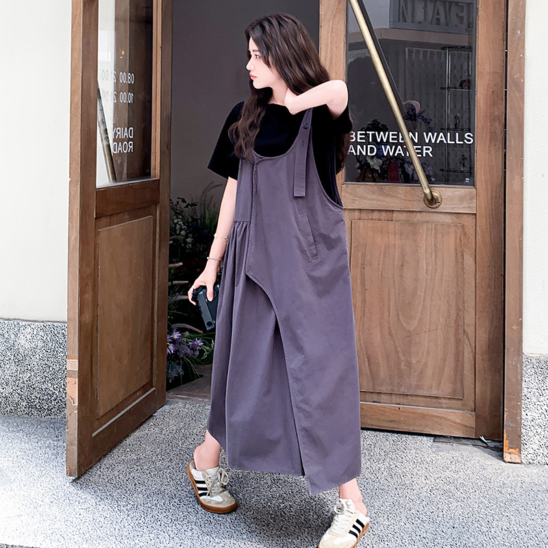 韩版紫色背心裙T恤两件套女夏季2025新款通勤高级穿搭背带裙套装,女装套装/套裙,2D009