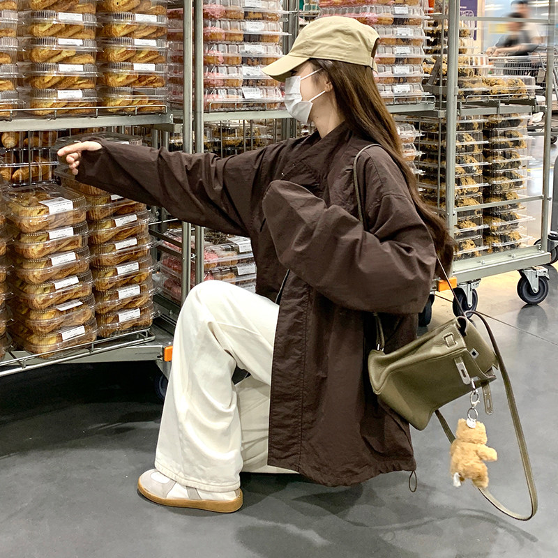 韩系休闲工装风立领夹克外套女2025春秋季新款宽松显瘦设计感上衣,女装短外套,2C139