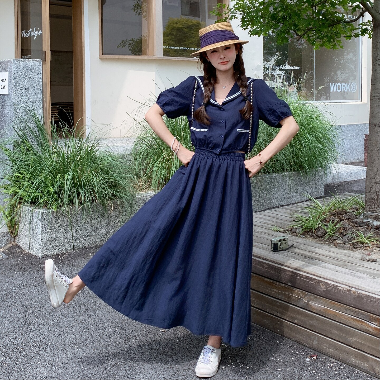拼接韩版时尚套装修身连衣裙裙子夏季蓝色学院风ol短袖气质蓝色,女装套装/套裙,2C212