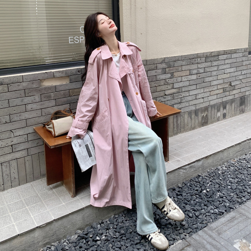 高级小众英伦风粉色风衣外套女春秋2025年超火好看漂亮中长款大衣,女装风衣,2C016