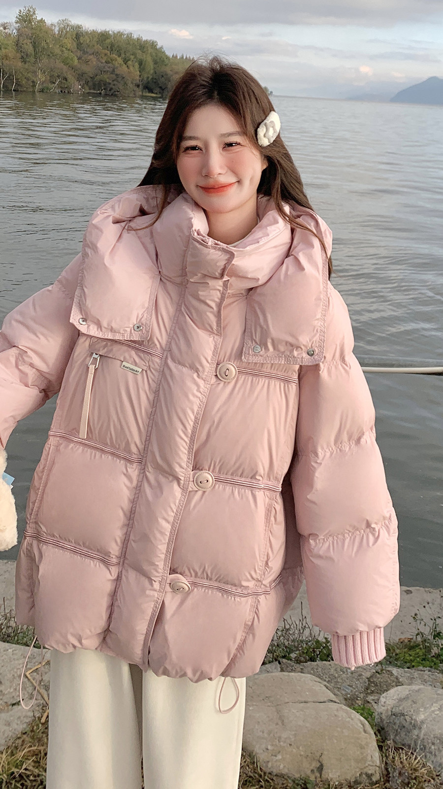 羽绒服女冬韩系中长款2024冬新款时尚超好看连帽韩系外套小个子厚,女装羽绒服,2C113
