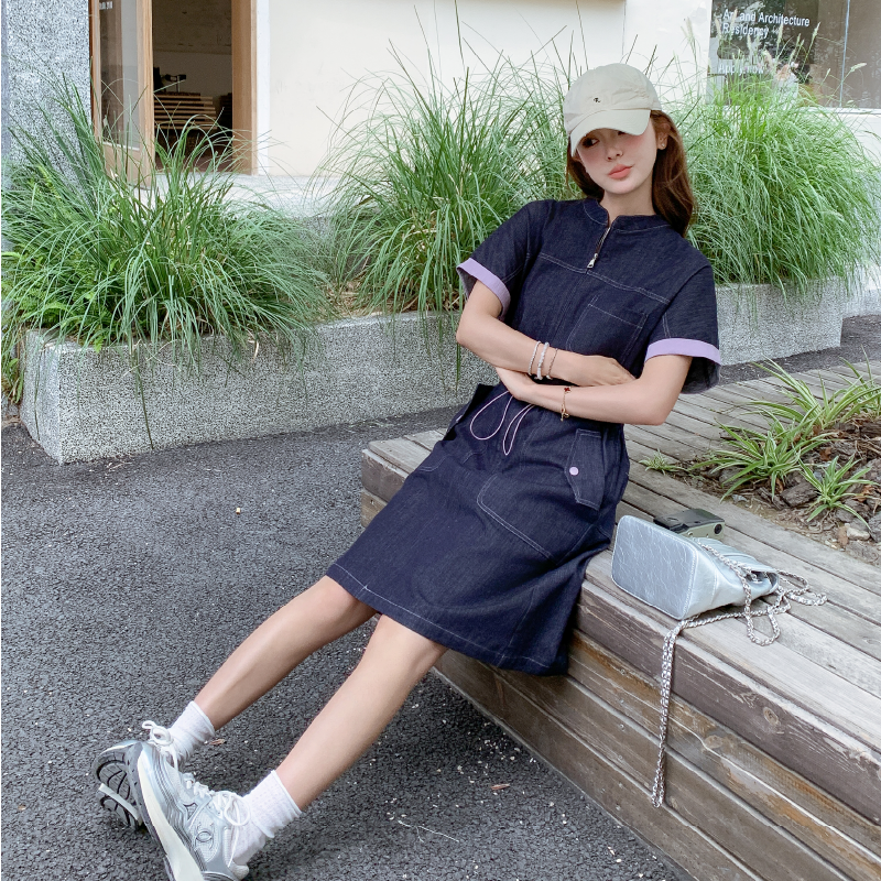 休闲气质收腰显瘦牛仔连衣裙女夏2025新款小个子独特别致流行爆款,女装连衣裙,2D146