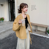春秋新款女装时尚气质百搭显瘦短款外套女长袖圆领PU皮夹克上衣，女装短外套，2C166