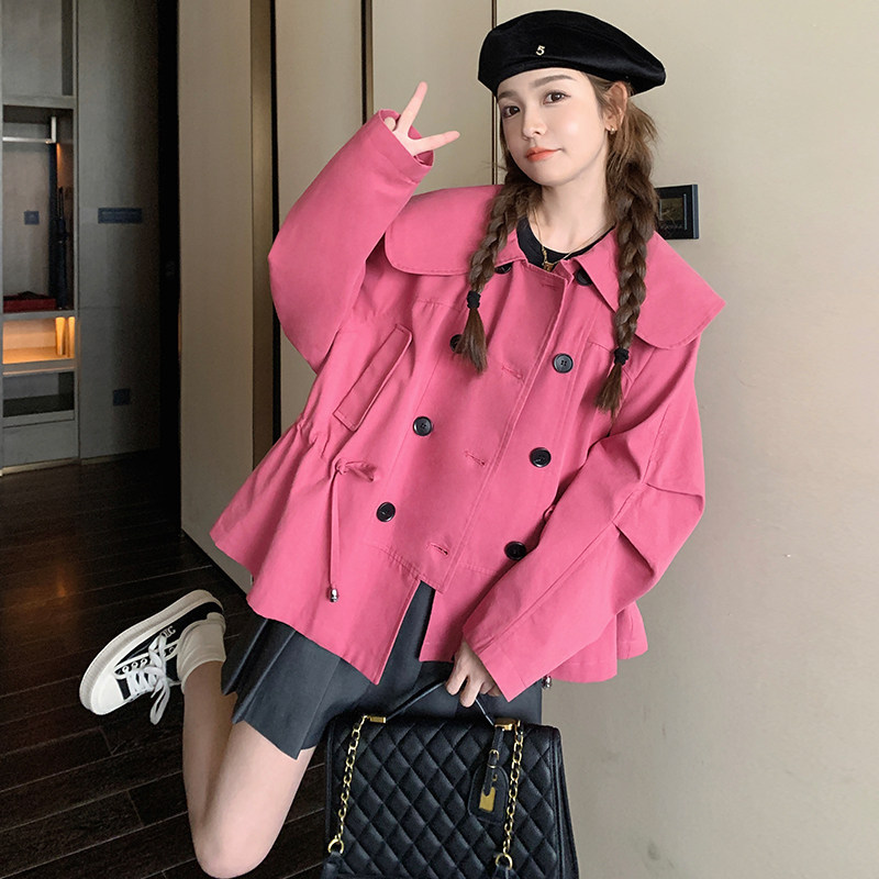 粉色学院风海军领风衣外套女春秋超火好看高级感小众短款夹克上衣,女装短外套,2C103