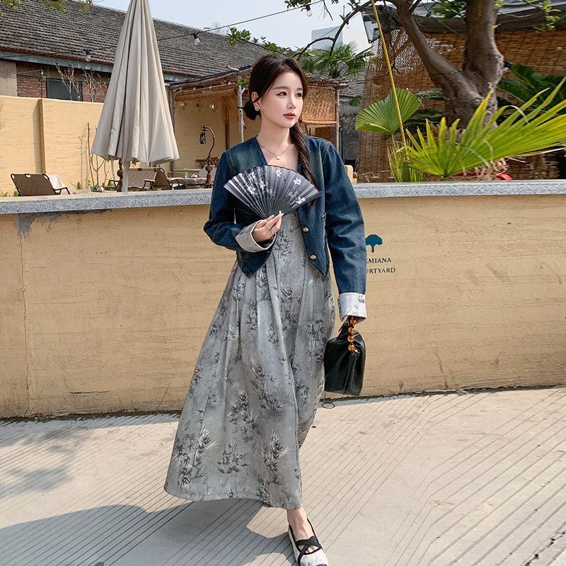 [现货]主推款复古风吊带连衣裙牛仔两件套装F510-P145-K225,女装套装/套裙,2C255