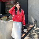 新品现货【！！】机车安克拉红皮衣外套2C030-568-P135-K198，女装短外套，2C030