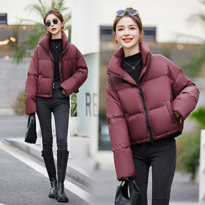 立领面包服女2025年冬季新款宽松休闲韩系通勤羽绒保暖加厚外套图片