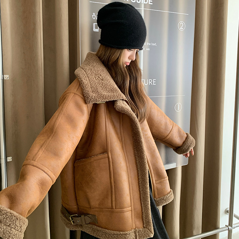 新款！皮毛一体机车服羔毛外套9957-P200-K288,女装皮草,2C025