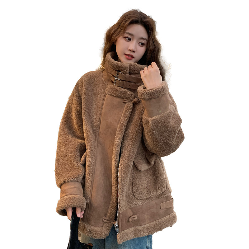 美拉德皮毛一体羊羔毛外套加厚保暖机车服2379P205控298,女装棉衣/棉服,2C029