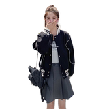 现货新款学院风撞色拼接棒球服休闲外套，女装短外套，2C269