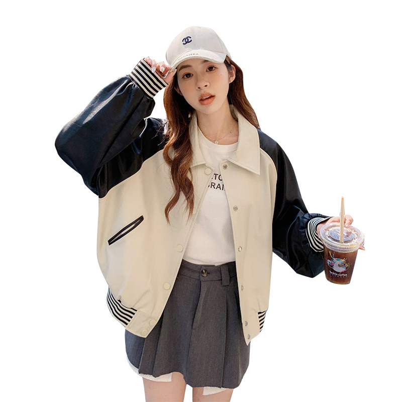 新款！美式设计感休闲宽松皮衣夹克外套C029-2339P155K218,女装皮衣,2C029