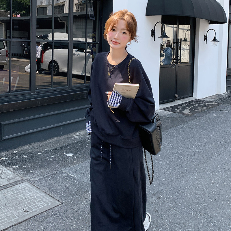 慵懒风休闲卫衣套装女2025秋季新款韩系宽松减龄高腰半身裙两件套,女装套装/套裙,2C098