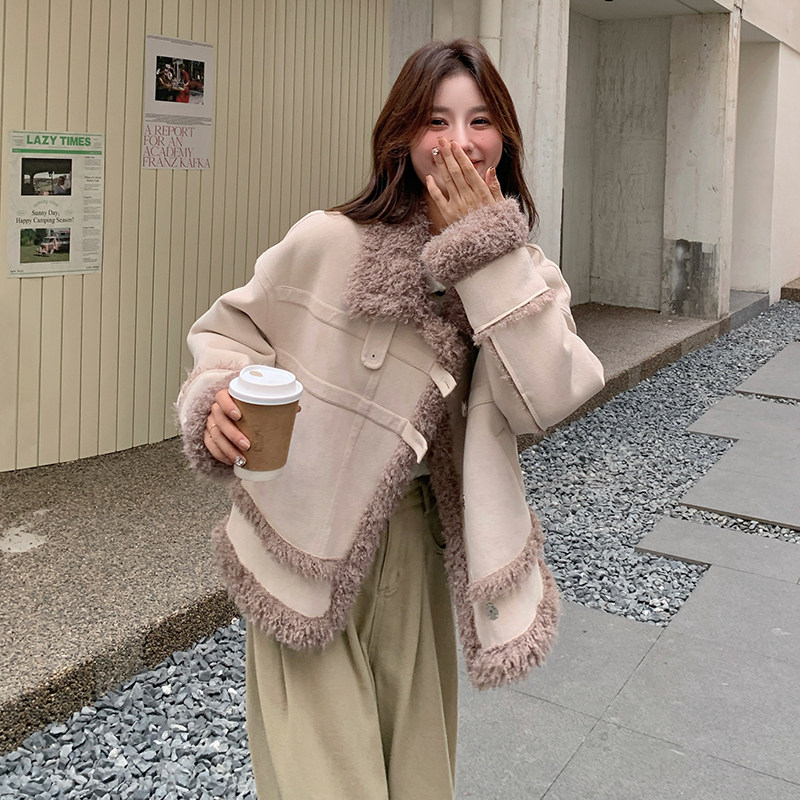温柔风加厚计毛茸茸皮毛一体机车羊羔毛外套6076P215K298,女装棉衣/棉服,2C166
