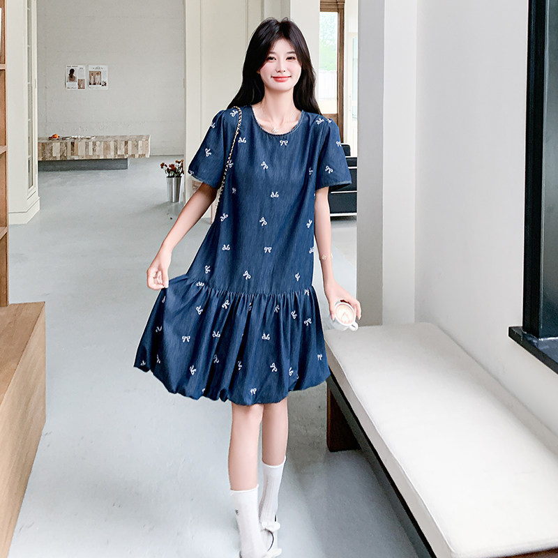 2025新款夏装刺绣牛仔连衣裙鱼尾裙2545-P135k198,女装连衣裙,2D009