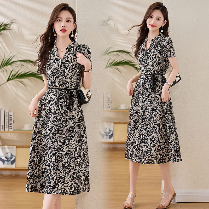 【现货】法式碎花连衣裙女玫瑰花系带收腰1C115-6222-P115-K258图片