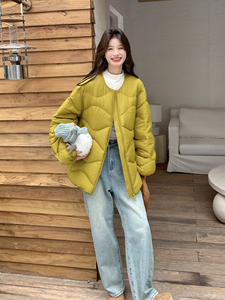 新款韩版泡芙羽绒服女中长款圆领加厚宽松显瘦不臃肿保暖90绒外套图片