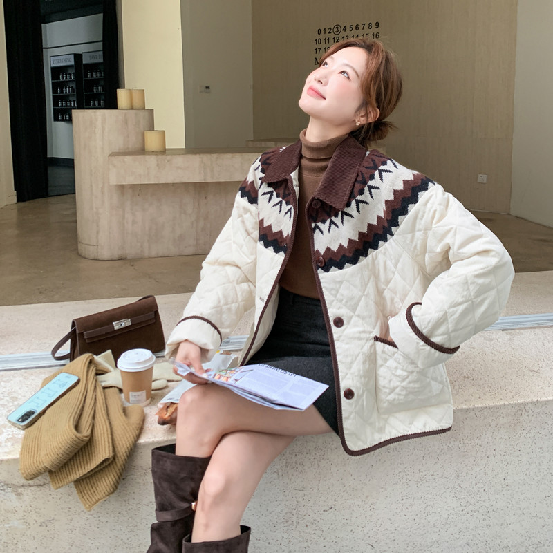 菱形格刺绣轻薄羽绒棉服韩系棉衣2C011-9812-1-P195K288,女装棉衣/棉服,2C011