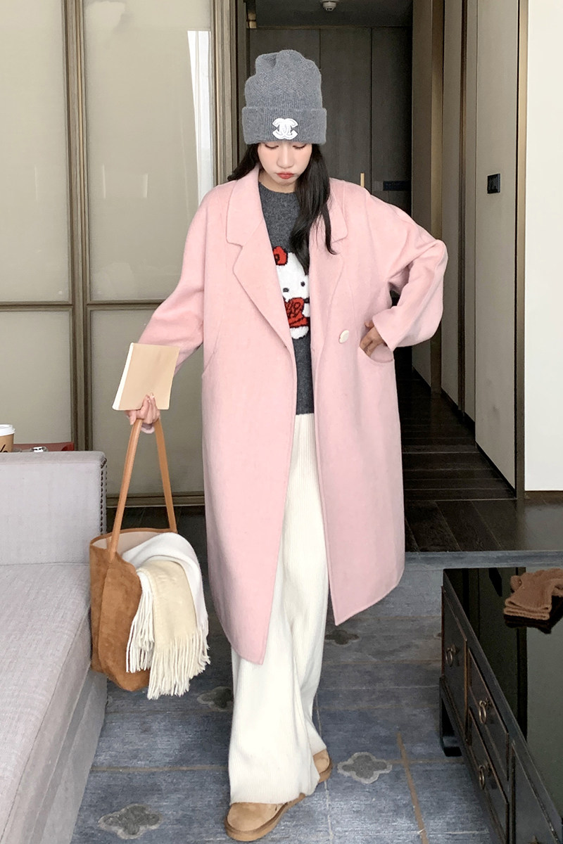 现货70毛双面羊绒大衣外套女,女装毛呢外套,2C269